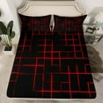 thumbnail image 2 of Feelyou Black Red Square Bed Sheets, Chic Abstract Stripes King Sheets, Teens Boys Girls Kids Sheet Set, Breathable Home Decor, 4-Piece, 2 of 7