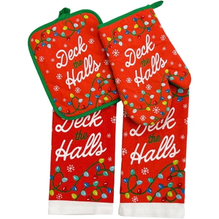 Serafina Home Christmas Deck The Halls Kitchen Towel Pot Holder Set: Ornamental Lights 4 pc Set