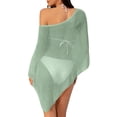 thumbnail image 5 of Sheer Mesh Poncho for Women, Asymmetrical One-Shoulder Knit Cover Up - Boho Beach Tunic Top, Loose Sleeveless Cape Shirt, Summer Vacation Sun Protection Layering Piece Light Green, 5 of 5
