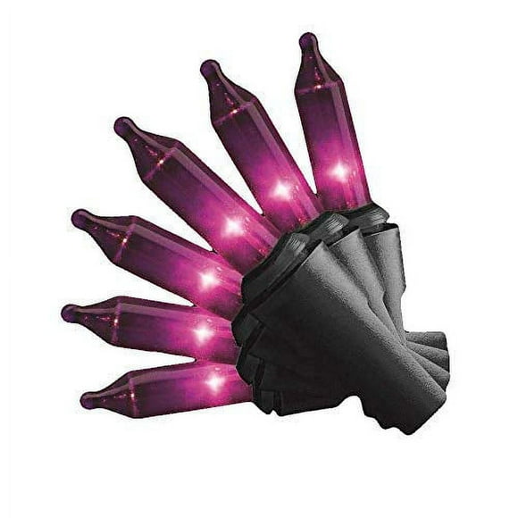 100 Ct Halloween String Light Set Purple on Black Cord