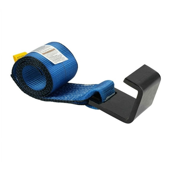 4" x 5' Roll Off Container Blue Winch Strap w/ Large Flat Hook for Roll Off Truck, 5,400 lbs Working Load Limit