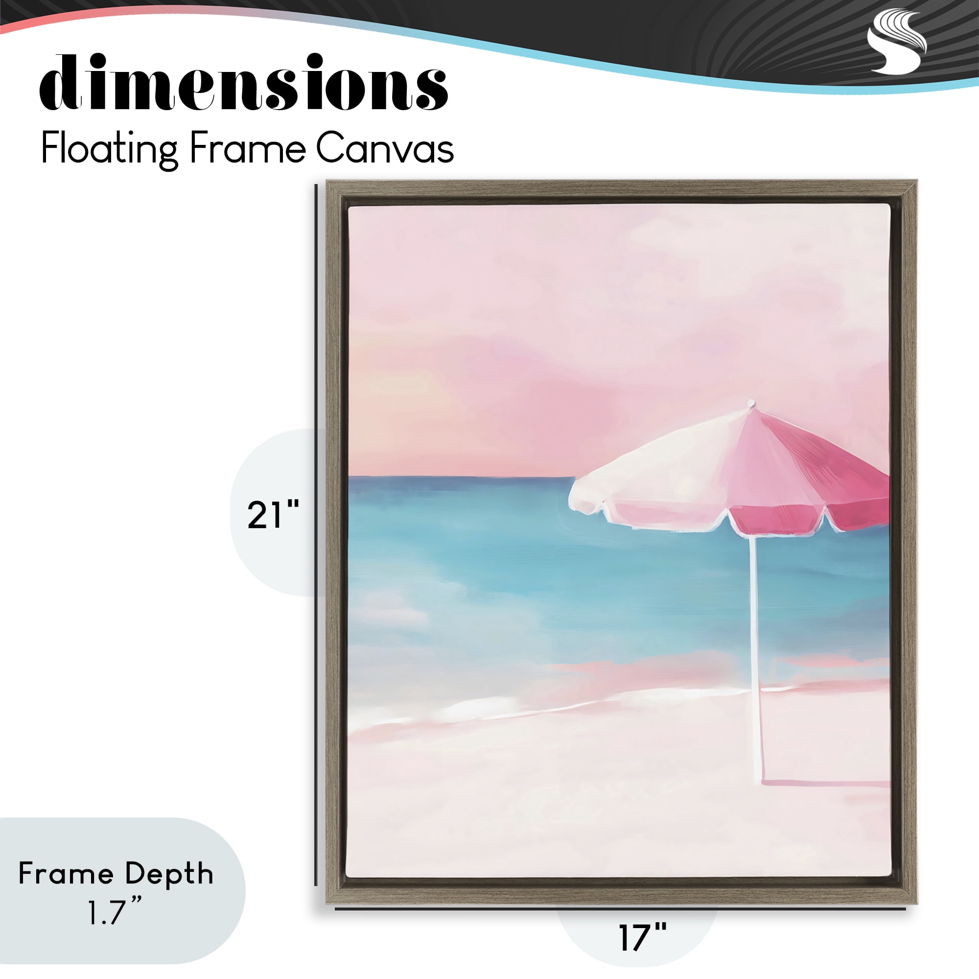 Stupell Industries Serene Pink Beach Umbrella Brown Framed Floater Canvas Wall Art, design by The Prints Vibe