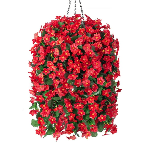 Cesta Colgante de Flores Artificiales Roja Resistente a UV de HyeFlora