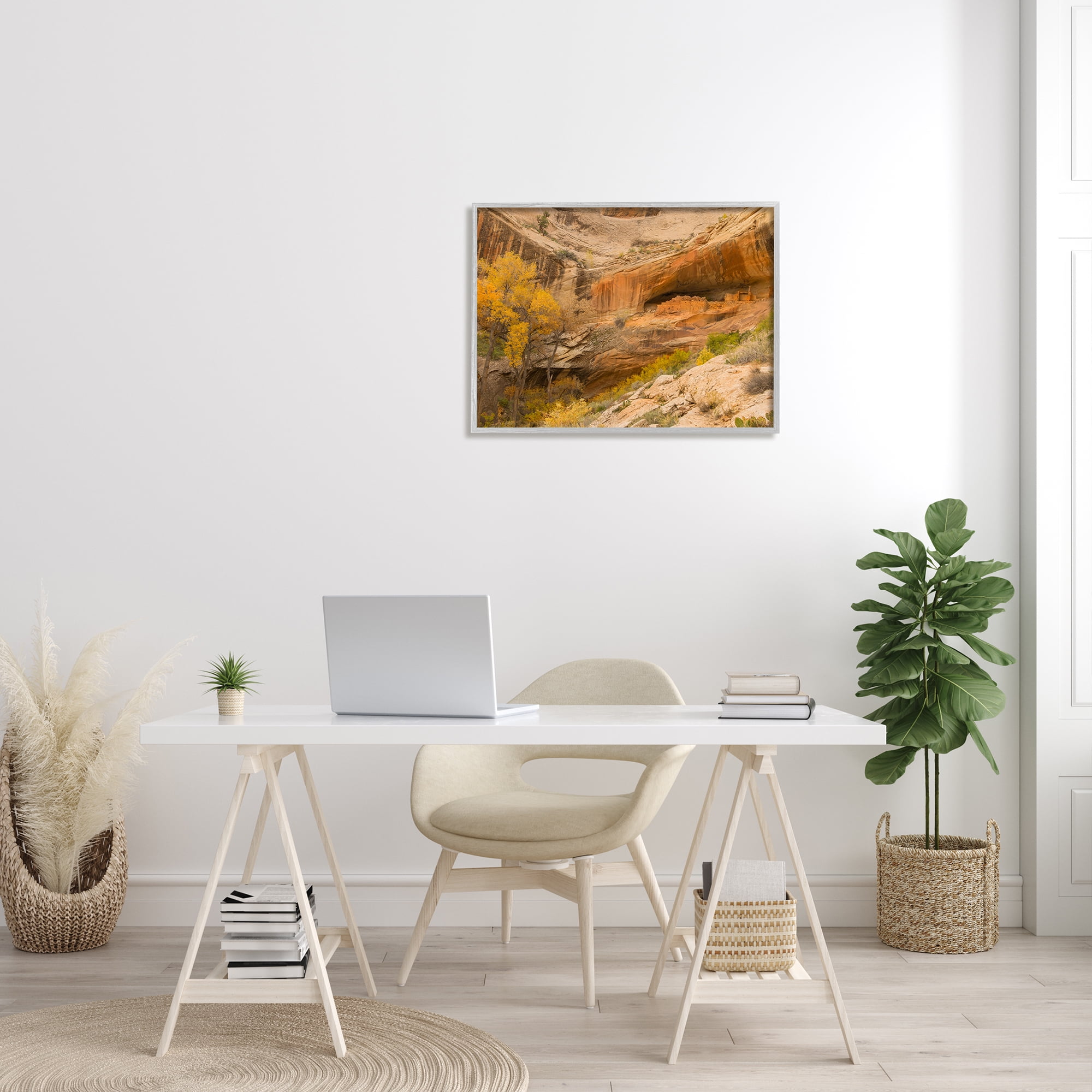 Stupell Industries Desert Foliage Landscape Southwestern Canyon Cliff Nature Photography Gray Framed Art Print Wall Art, 24 x 30