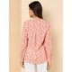 thumbnail image 5 of Allegra K Blusa con botones de manga larga con cuello en V y blusas sueltas florales de gasa para mujer Rosa S, 5 of 6