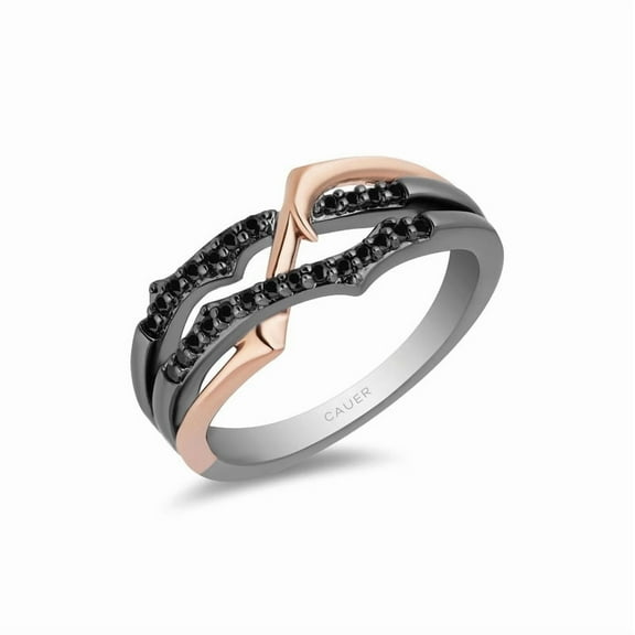 CAUER 18K Rose Gold Plated with Black Rhodium Round Moissanite Vintage Ring for Women – Elegant Statement Jewelry Gift with Certificate & Lifetime Warranty