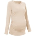 thumbnail image 3 of Long Sleeved Women's Casual Comfort Solid Stretch Maternity Tops Side Button and Ruched Waist Top Maternity T-Shirt, 3 of 6