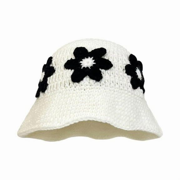 Yokua Ladies Crochet Flower Fisherman Hat Wide Brim Bucket Hat Summer Sunproof Cap