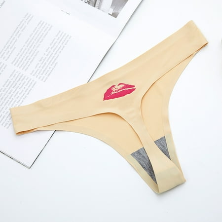 

MRULIC lingerie for women Fashion Delicate Women Underwear Panties Lip Printing Thong Underpant Khaki + M