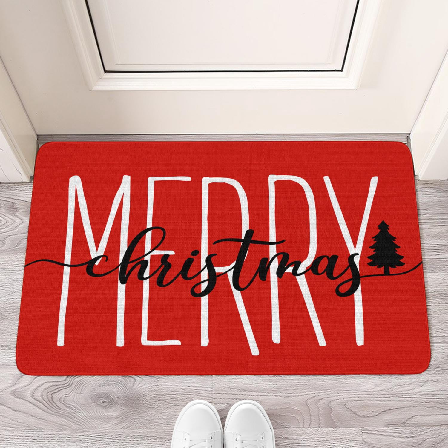 Merry Christmas Door Mat 30 X 17 Inch Christmas Red Doormat Indoor Outdoor Entrance Floor Rug Non Slip Winter Christmas Decor Rubber Welcome Mats