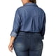 thumbnail image 3 of Camisa de mezclilla de mujer plus size Agnes Orinda de manga larga, con botones y bolsillo, 5X azul, 3 of 8
