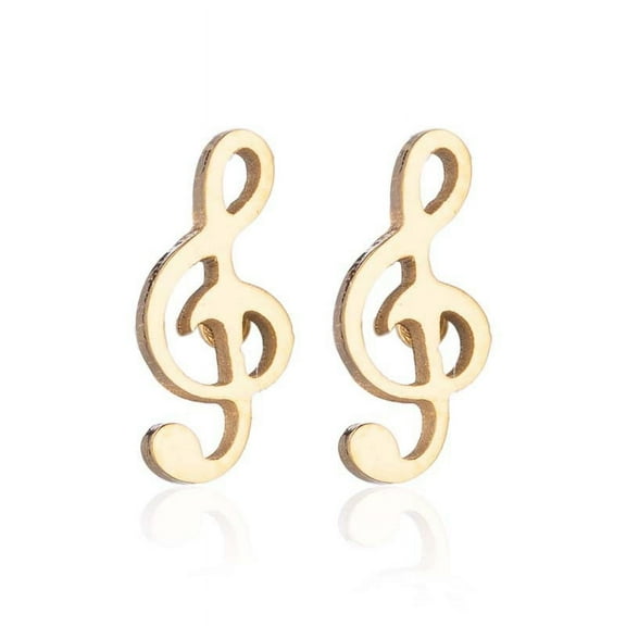 304 Stainless Steel Music Note Studs Earrings with 316 Stainless Steel Pins for Women Golden 9x4mm