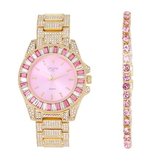Simone Chic Silver and Pink Watch, Bracelet & Necklace Set Simone Chic Fully Iced Out Diamond Watch for Women main image 4