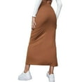 thumbnail image 2 of Slit Long Skirt, Bodycon Long Skirt Solid Color Elastic Easy Matching  For Vacation Green,Red,Brownness,Brown,Black, 2 of 6