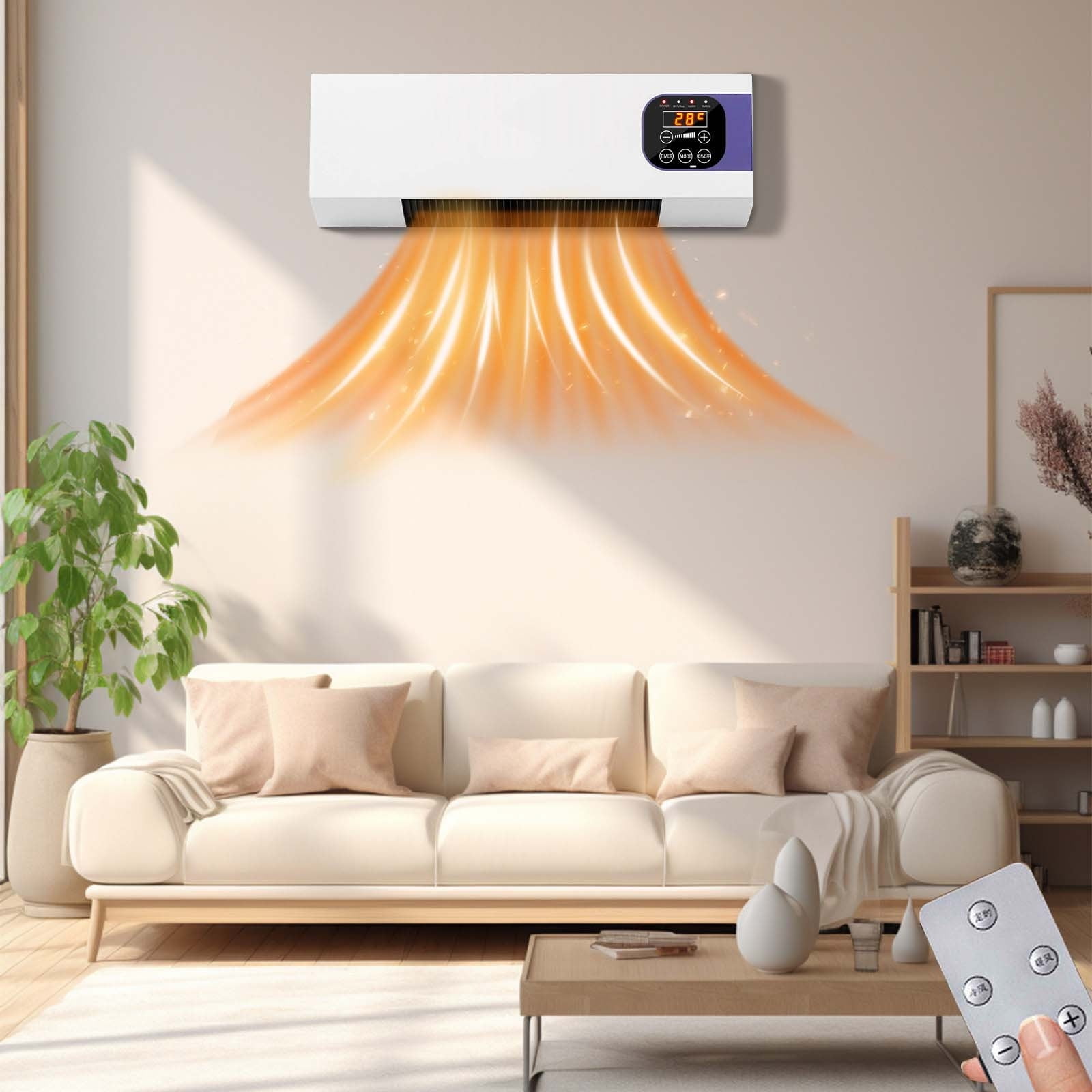 Smart Wall Heater 1500W with Remote Control,Fast Heating Ceramic Space Heater for Bedroom,Bathroom,Indoor Use,Wall Mounted with Digital Display,Timer,Cool Fan Function,US Plug 110V