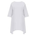 thumbnail image 4 of Mrat Women's Cotton Linen Crew Neck 3/4 Sleeve Mini Dress Casual Loose Solid Summer Flowy Dresses with Pockets S-44 Beige XL, 4 of 6