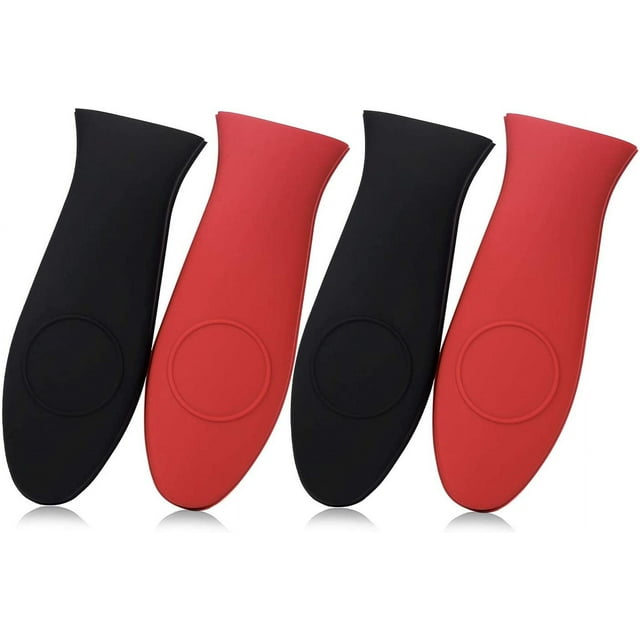 Xiao Hua Paquete de 4 soportes de silicona resistentes al calor para sartenes, ollas, leche, sartenes de hierro fundido, planchas, utensilios de cocina de metal y aluminio (negro y rojo)