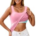 thumbnail image 2 of Nestiefly Built in Bra Tank Tops for Women U Neck Spaghetti Strap Shelf Bras Plus Size Camisole Summer Workout Yoga Slim Sleeveless Tunic Pink 2XL, 2 of 4