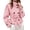 Pink, variant on Women's Plaid Cropped Trench Coat Long Sleeve Stand Collar Double Breasted Jacket with Self Tie Belt Fall Casual Outwear,S