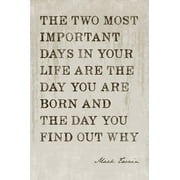 The Two Most Important Days In Your Life (Mark Twain Quote), motivational poster