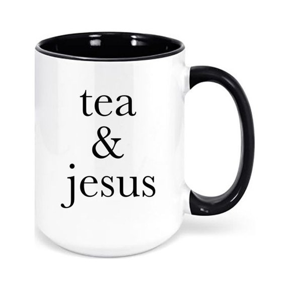 Tea And Jesus Mug, Christian Mug, Tea Mug, Coffee Gift, Tea Gift, Sublimated Design, Jesus Mug, Gift For Her, Tea Drinker Gift, Religious, BLACK