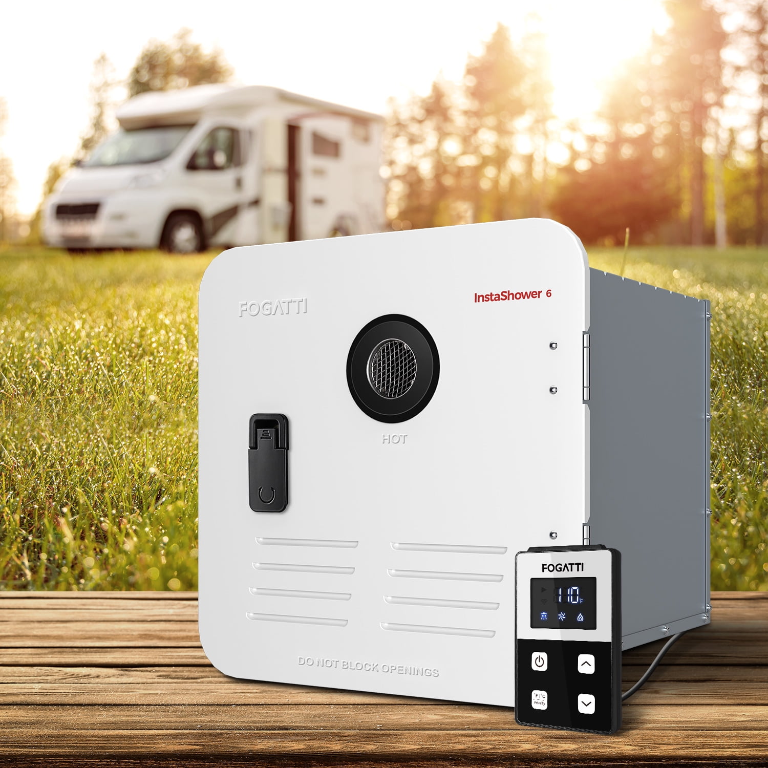 FOGATTI RV Water Heater Propane RV Tankless Water Heater with White Door and Remote Controller 2