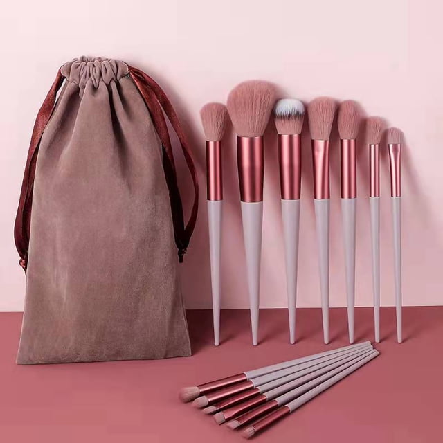 Juego de 13 brochas de maquillaje, kit de herramientas de mano, brochas suaves para mezclar cosméticos, kit para polvos faciales, corrector, marrón