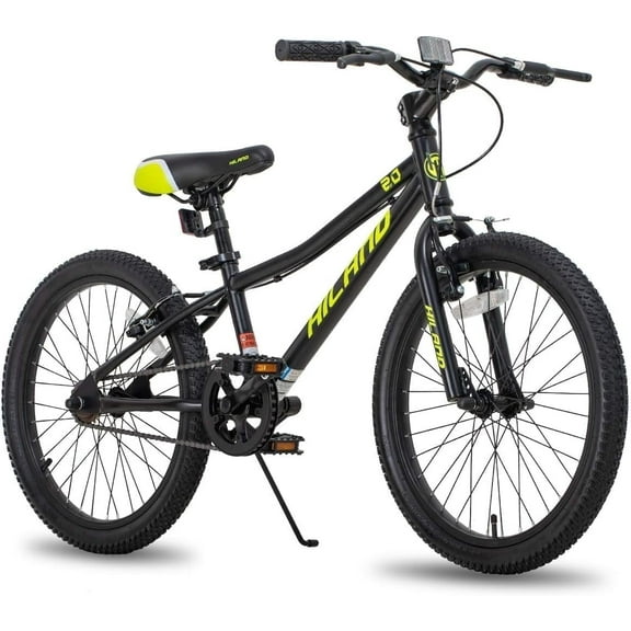 Hiland 20 inch Kids Mountain Bike for Girls Boys with Dual Handbrakes Kickstand, Black