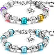 BToBackYard Bracelet Granddaughter Bracelets Jewelry Beaded Charm Heart Pendant Beautiful Gift Rhinestone Crystal Balls Faux Pearls
