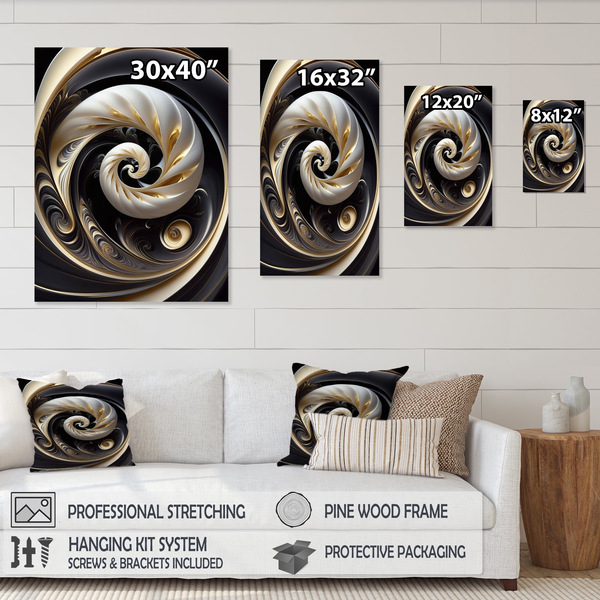 Designart Gold Black And White Stained Glass V Canvas Wall Art