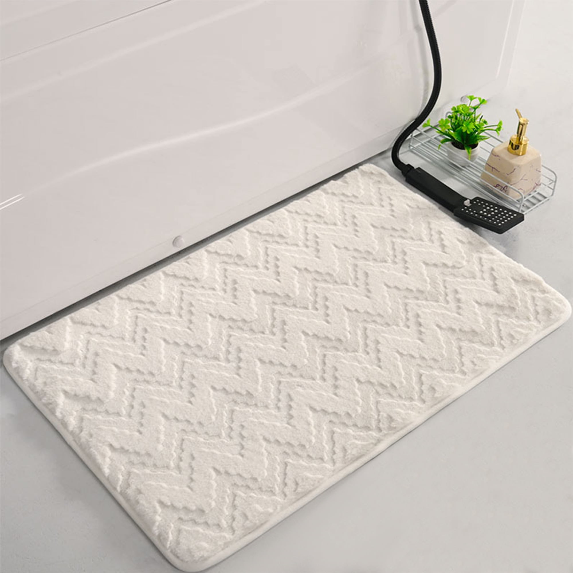 Unique Bargains Bath Mat Absorbent Non-Slip Backing Quick Dry Bath Rugs Beige 16" x 24"