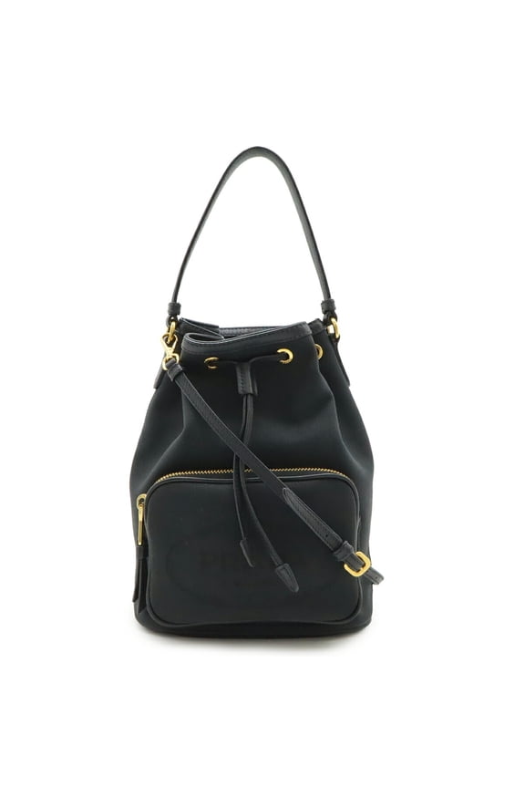 Pre-Owned PRADA Prada Jacquard Handbag Bucket Bag Shoulder Canvas Leather NERO Black 1BH038