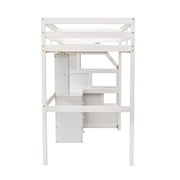 Euroco Wood Twin Bunk Loft Bed with Desk, Drawers and Shelf for Kids Teens, White