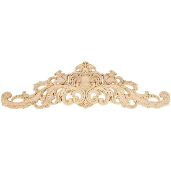 shiyou-Long Wood Carved Appliques Onlays, 1-Pack Unpainted Decorative Corner Carving Decals Set for Wall Door Cabinet Mirror Closet Wardrobe Dresser Mantel Staircase DIY Project, 30x8cm/11.81"x3.15"