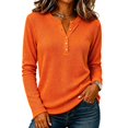 thumbnail image 2 of Dwellite Women Long Sleeve Sweater Waffle Oversized Pullover Tops Casual Loose Henley Blouses for Fall Winter Orange M, 2 of 8