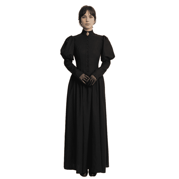 DAIZBELLA Renaissance Style Victorian Dress Retro Gothic Medieval Dress with Gloves and Brooch, L