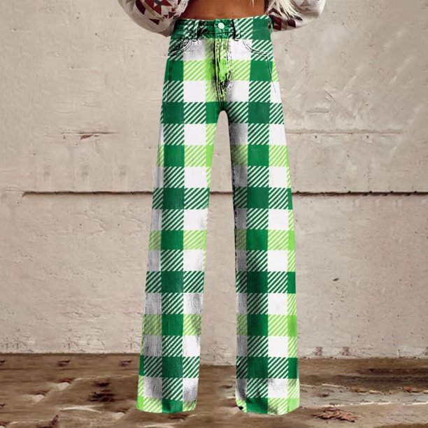 WILLBEST Pantalones Casuales para Mujer: Pantalones Anchos de Cintura Alta, Estilo Retro para el Día de San Patricio y Uso Diario. Extra Grande