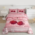 thumbnail image 2 of Homewish Pink Bowknot Cherry Full Size Comforter Sets for Girl, Chic Fashion Stripes Abstract Bedding Comforter Set, Valentine's Day Reversible Bedding Sets, Microfiber Bedroom Decor, 3pcs, 2 of 8