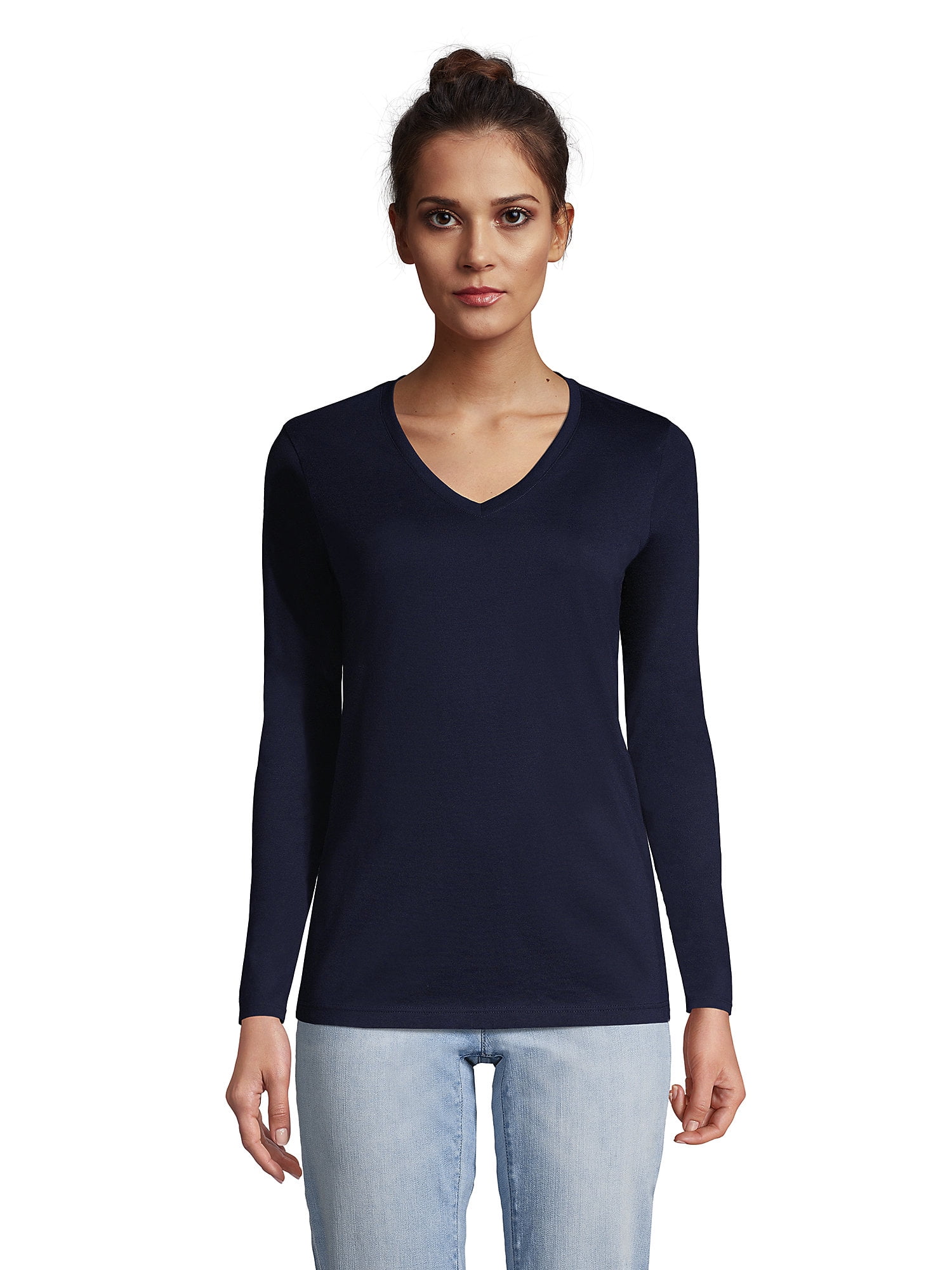 Lands' End Women's Relaxed Supima Cotton Long Sleeve V-Neck T-Shirt