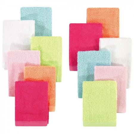 Hudson Baby Infant Girl Rayon from Bamboo Woven Washcloths 12pk, Tropical