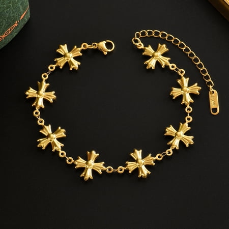 Carved Cross 14K Gold Filled Bracelet for Men & Women, Roman Byzantine Retro Style, Niche Personalized Quality Chain Jewelry