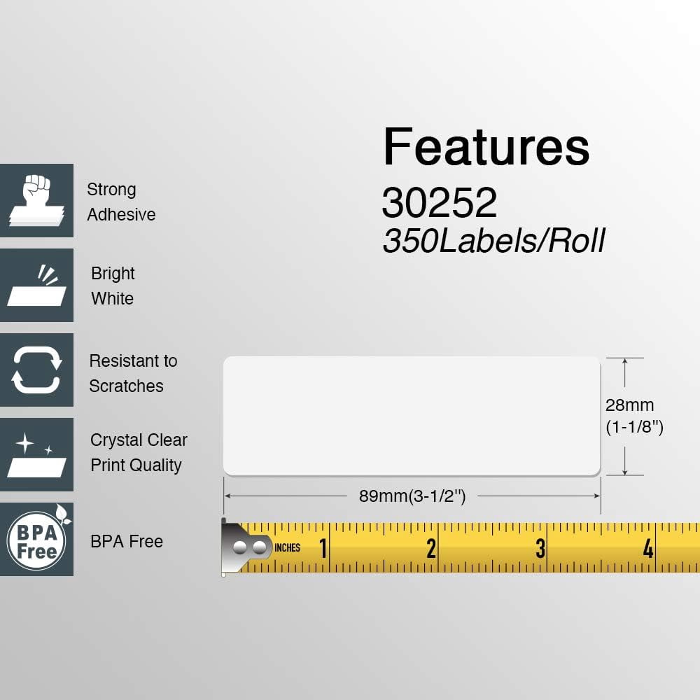 Compatible DYMO 30252 (1-1/8" x 3-1/2") Address & Barcode Labels - Compatible with DYMO Labelwriter 450, 4XL & Zebra Desktop Printers [16 Rolls/5600 Labels]