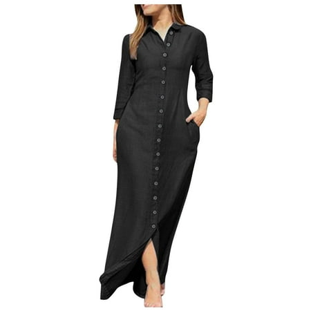 

Formal Dresses for Women Womens Dresses Women s Fashion Turndown Collar Loose Fit and Comfortable Long Sleeve Long Dress on Clearance Maternity Dress for Photoshoot Homecoming Dresses Black L
