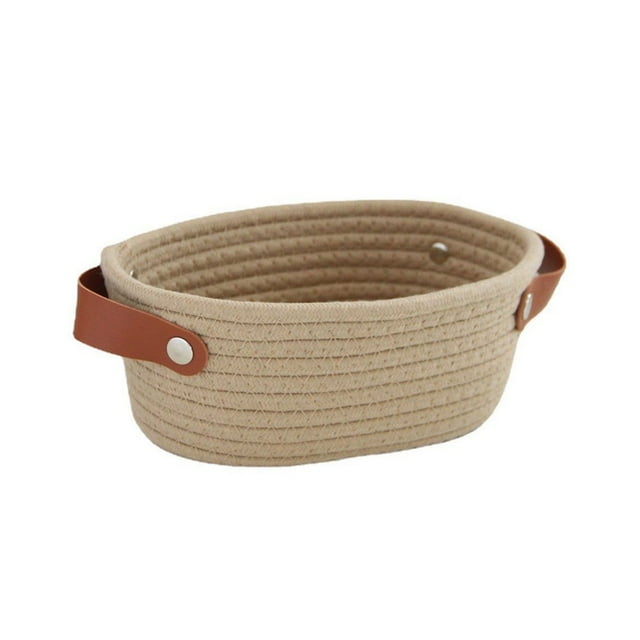 POINTERTECK Storage Basket with Handle Hand Woven Nordic Style Cotton Rope Desktop Organizer Storage Holder for Bedroom