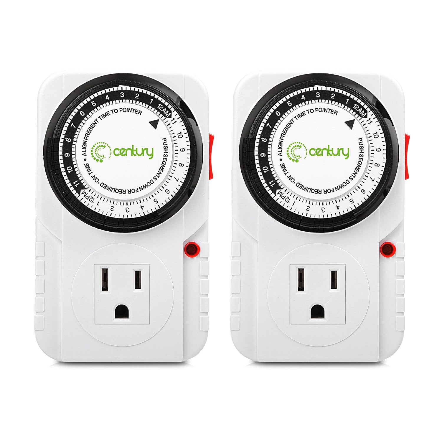 Century 24 Hour Plug-in Mechanical Timer Grounded Outlet 2 Pack by Century Products