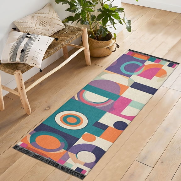 Yayeee Runner Rug for Bedroom 2'x6' Machine Washable Hallway Non Slip Mat, Orange Geometric