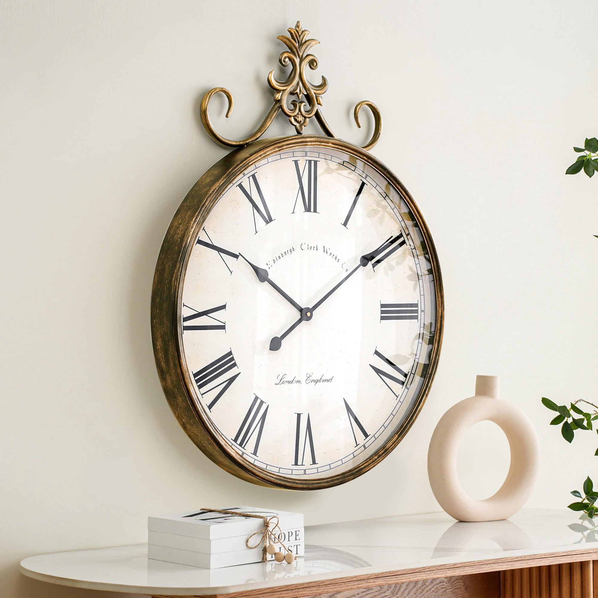 SHYFOY Antique Gold Wall Clock Ornate Baroque Metal Clock Retro Round Clock for Home Decor