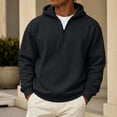 thumbnail image 2 of Sorvello Men's Fleece Big and Tall Hoodie Quarter Zip Fuzzy Sweatshirt Classic Warm Comfy Athletic Work Casual Fall Winter Top for Men Black L, 2 of 8