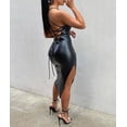 thumbnail image 5 of HLSOHJP Women's Lace Up Faux Leather Bodycon Dress Sleeveless Halter Neck Open Back Bandage High Split Club Midi Dress, 5 of 6