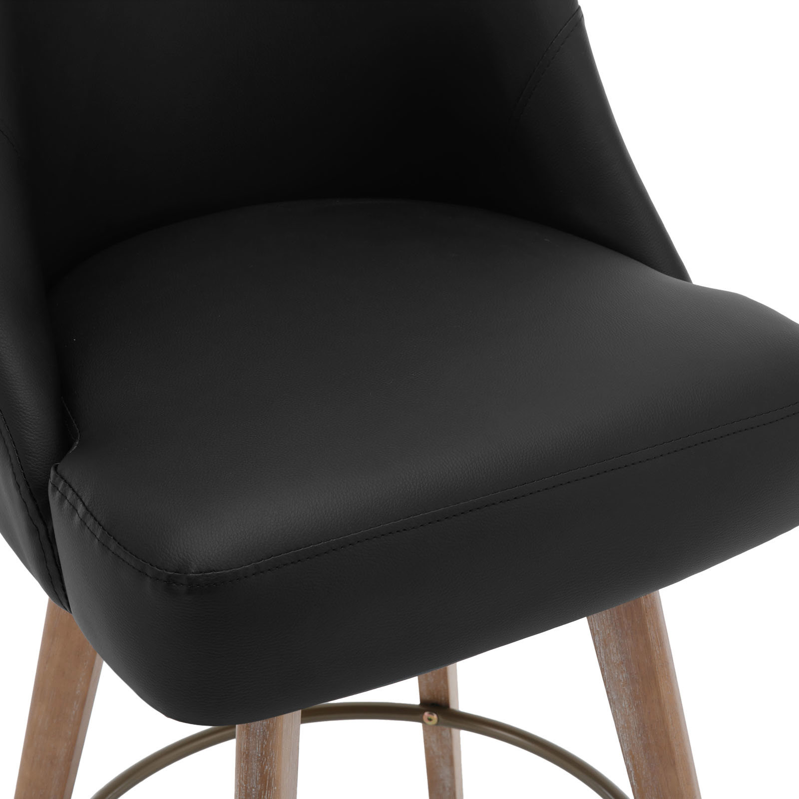 Foreate Swivel PU Bar Stools Set of 1, 26" Counter Height, Uholstered Leather with Mid-Back & Wood Legs, Modern Chair Island Stool for Kitchen Pub, Black